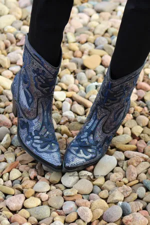 Helen's Heart | Full Embellished Sequin Navy Boot