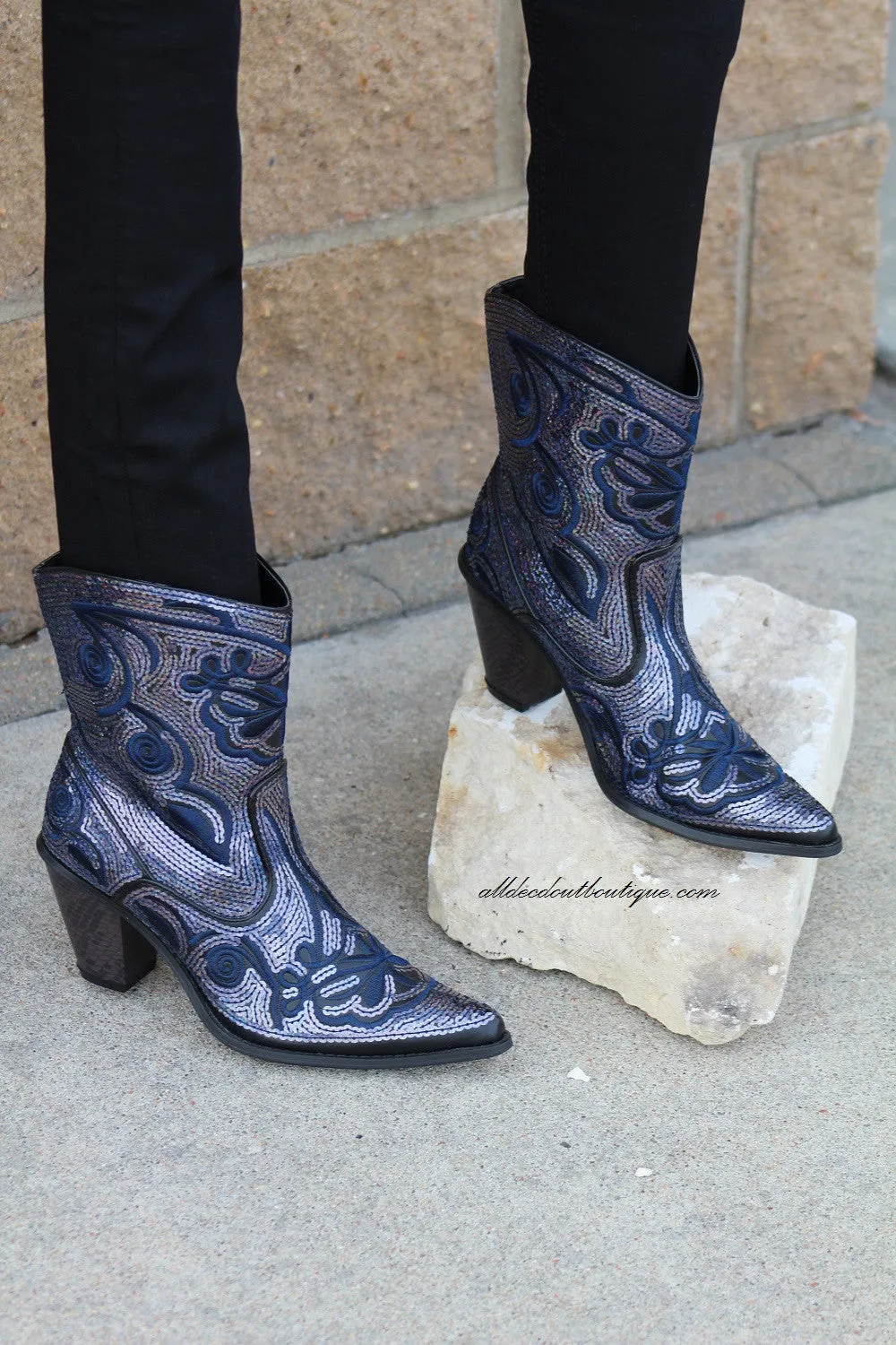 Helen's Heart | Full Embellished Sequin Navy Boot