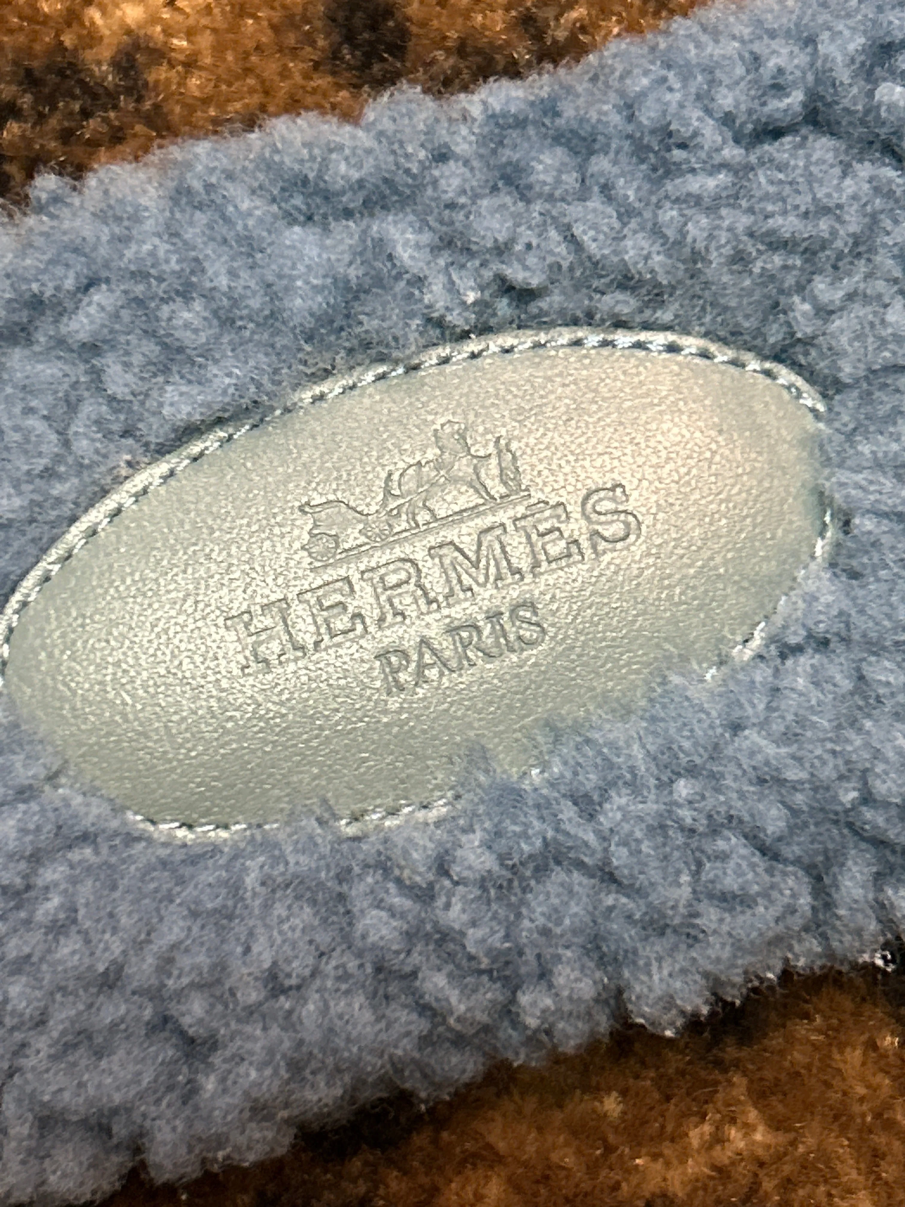 Hermès Shoes, Blue Shearling Oran Sandals (size 38)