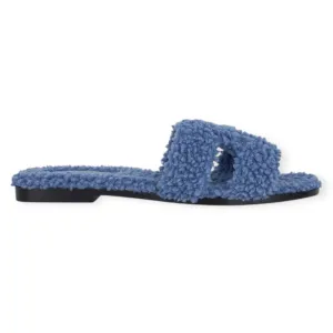 Hermès Shoes, Blue Shearling Oran Sandals (size 38)
