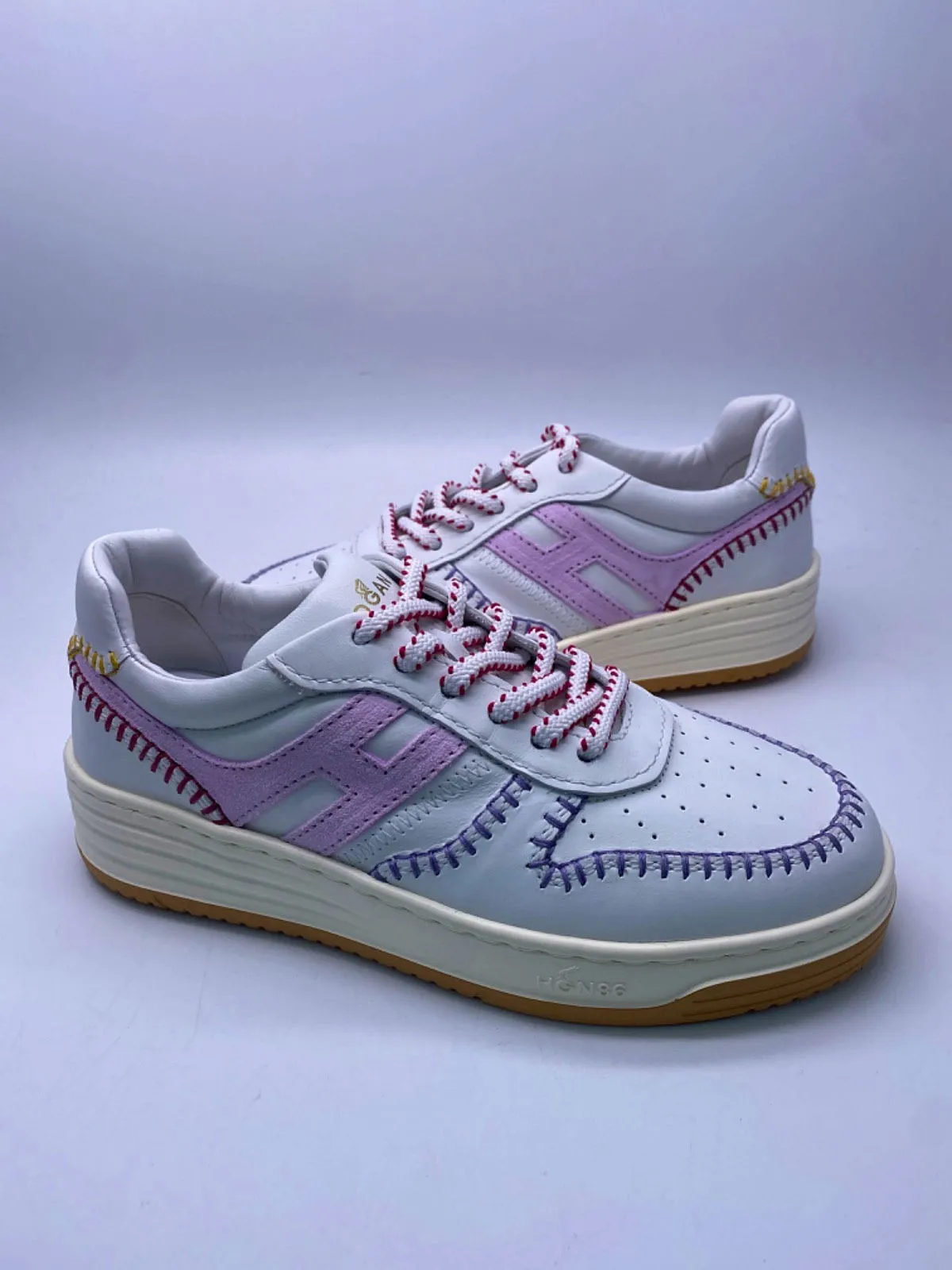 Hogan White and Pink Women's Lace-Up Sneakers EU 37 UK 4