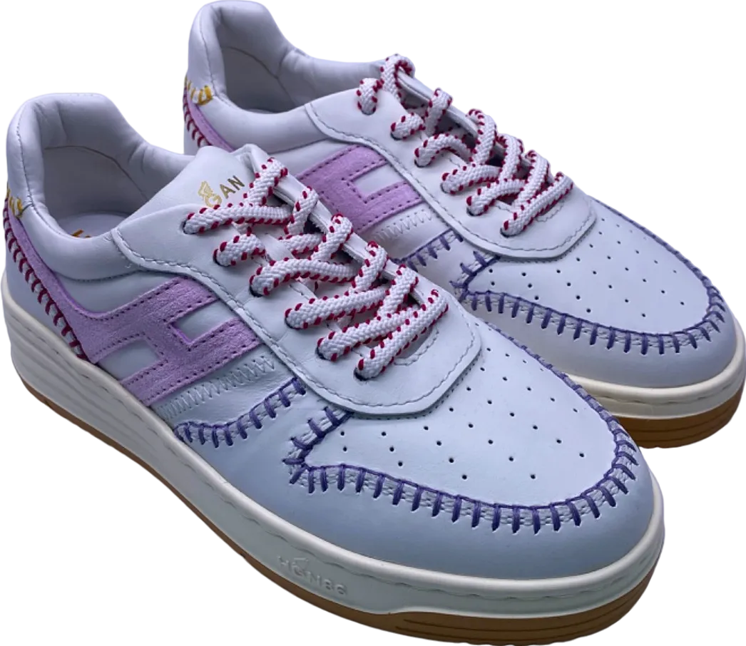 Hogan White and Pink Women's Lace-Up Sneakers EU 37 UK 4