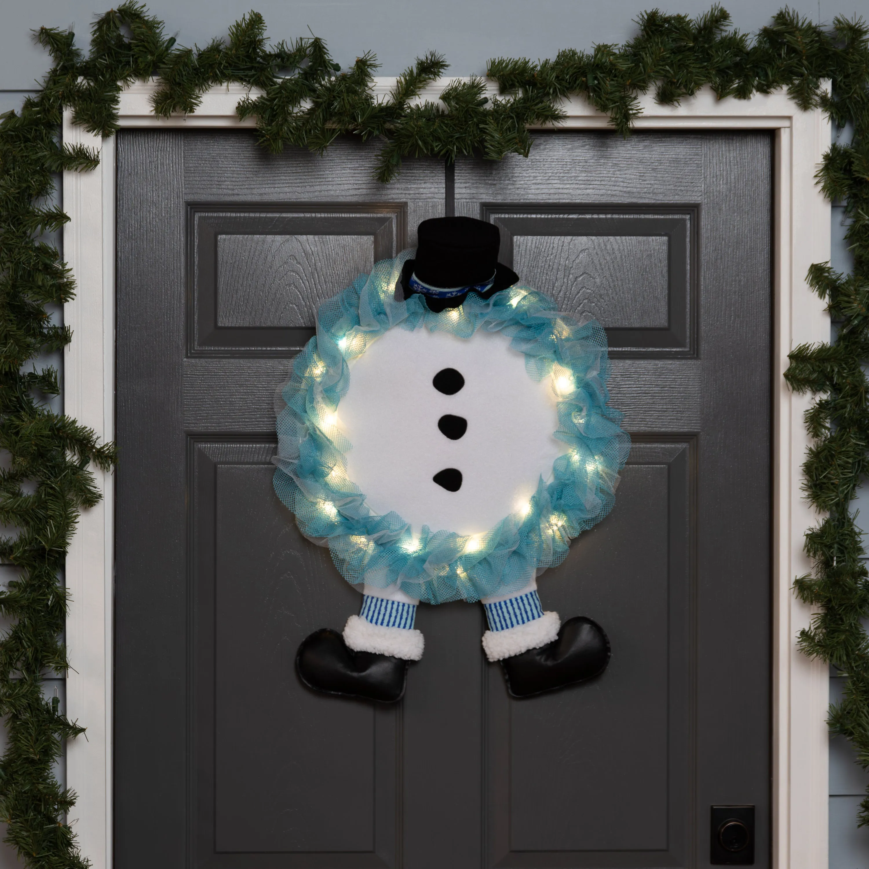 Holiday with Dangle Legs Lighted Deco Mesh Door Décor,2msh2613bl