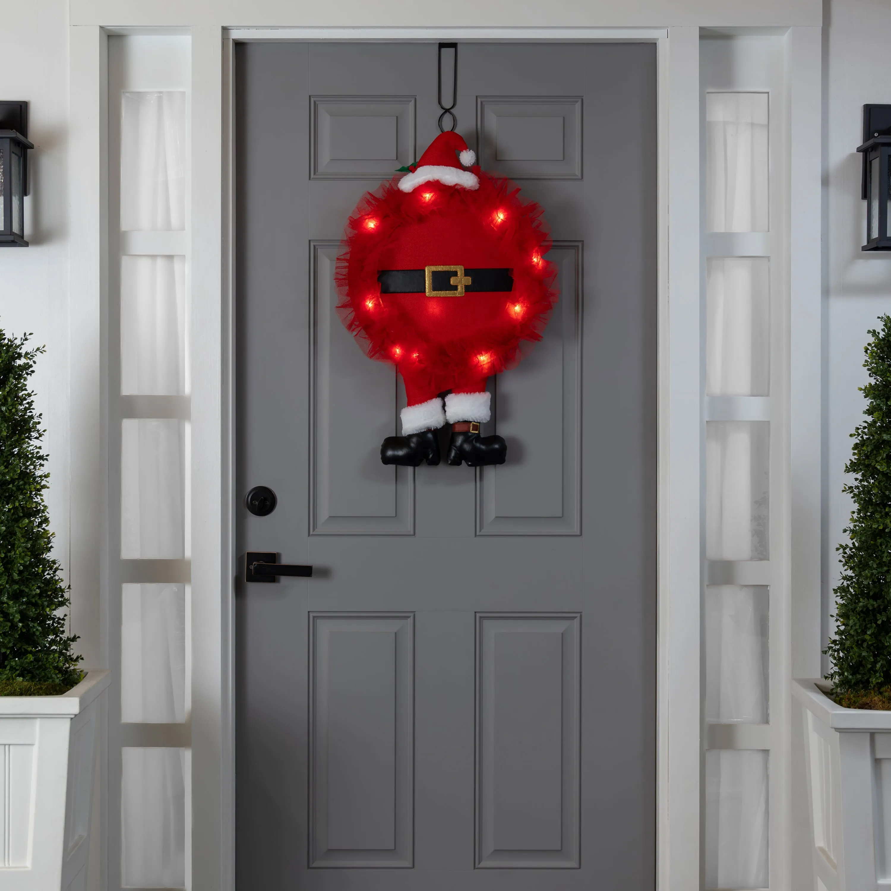 Holiday with Dangle Legs Lighted Deco Mesh Door Décor,2msh2613bl