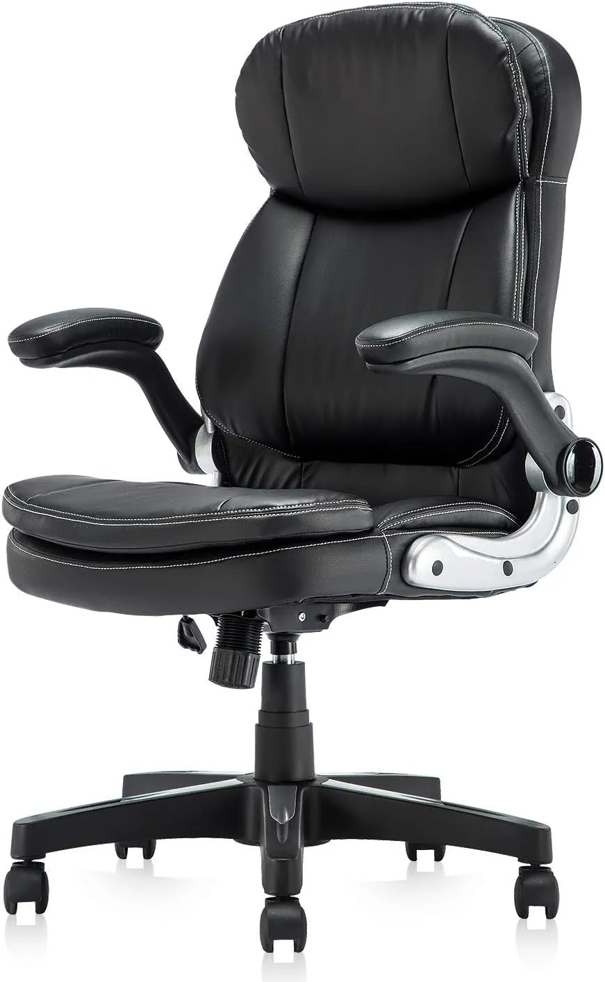 Home Office Chair High Back PU Leather Desk Chair Flip-Up Armrests Ergonomic Computer Chair with Lumbar Support, Black