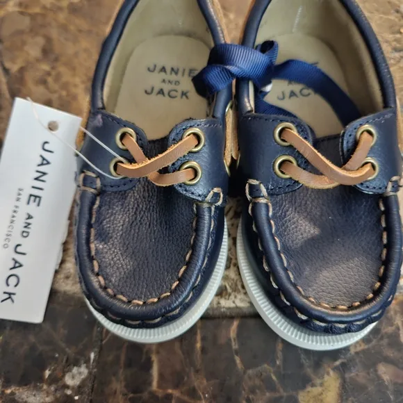 Janie and Jack Navy Blue Boat Shoes Size 5 NWT