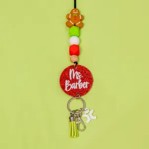 Jolly Gingerbread Glitter Acrylic Lanyard