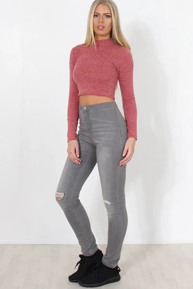 Karina Coral High Neck Crop Top