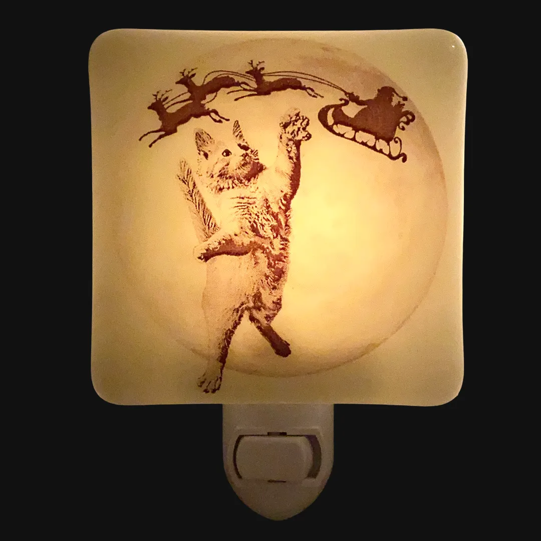 Kitten Attacks Santa’s Sleigh Christmas Night Light