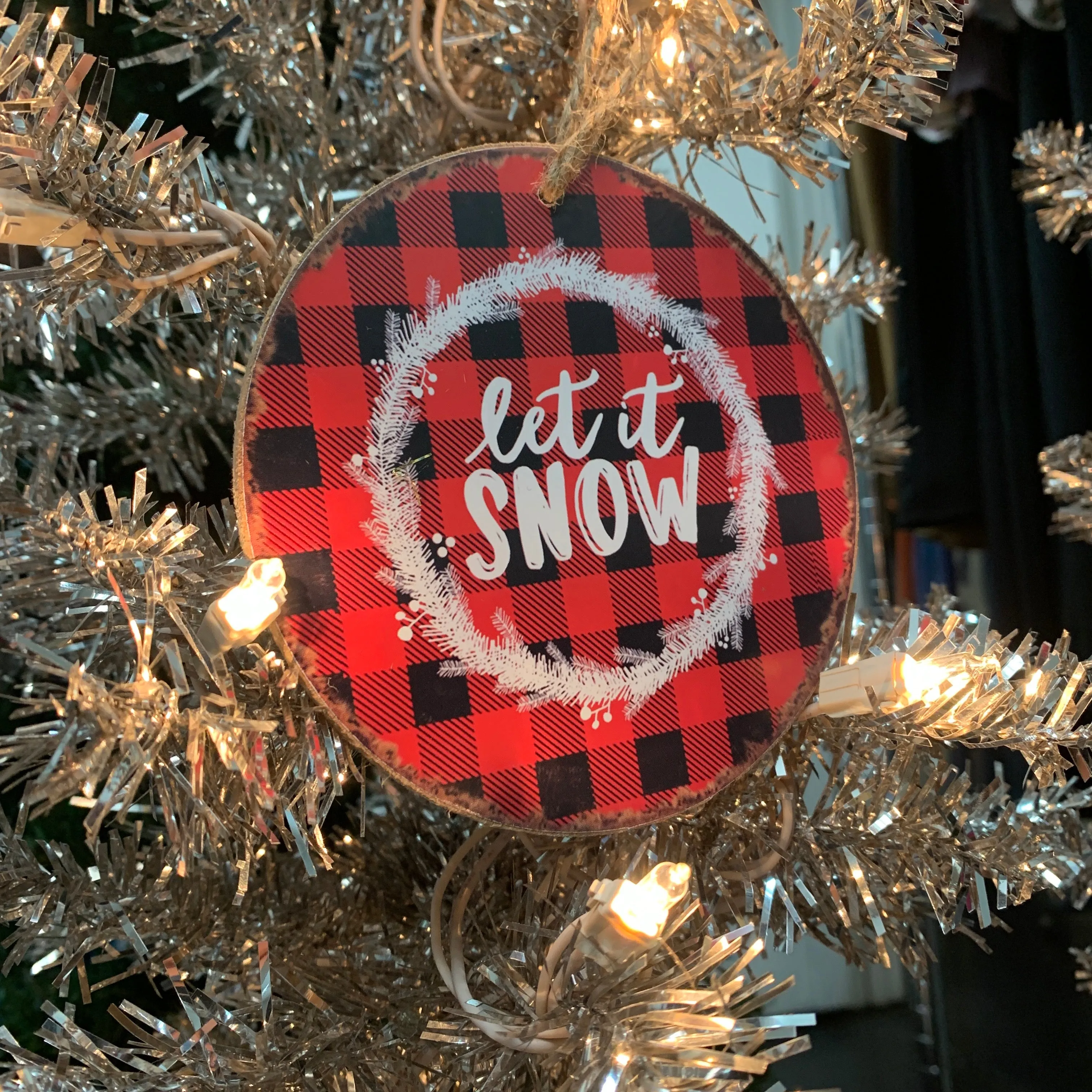 Let it snow wooden ornament