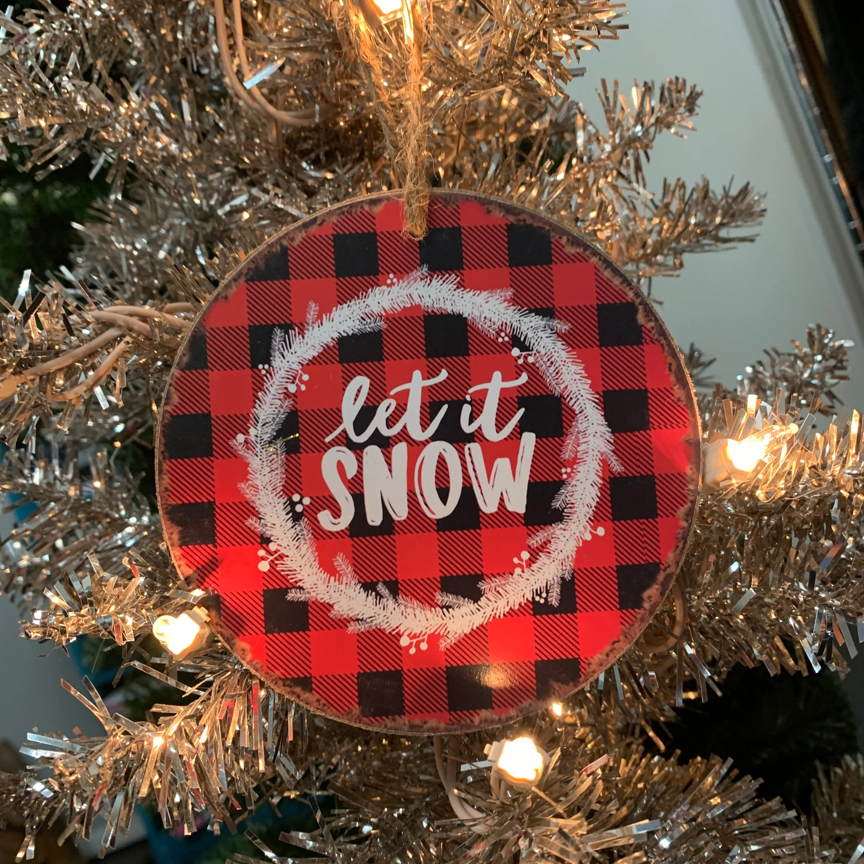 Let it snow wooden ornament