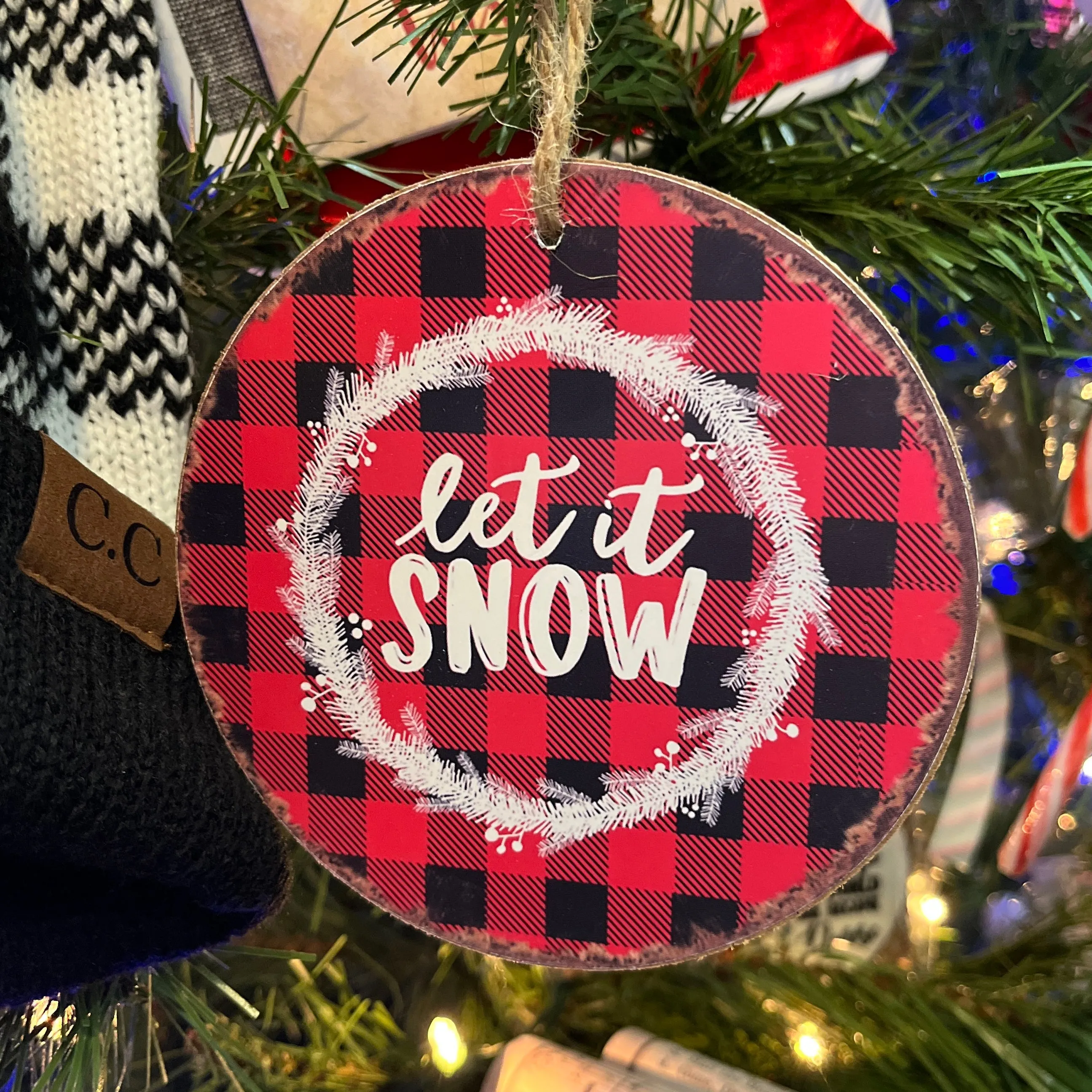 Let it snow wooden ornament