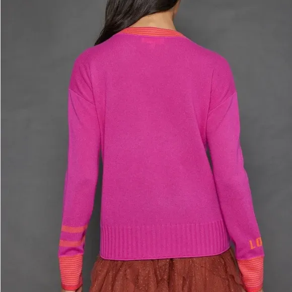 Lisa Todd, 100% Cashmere Women's Pink Sweater with Orange Accents