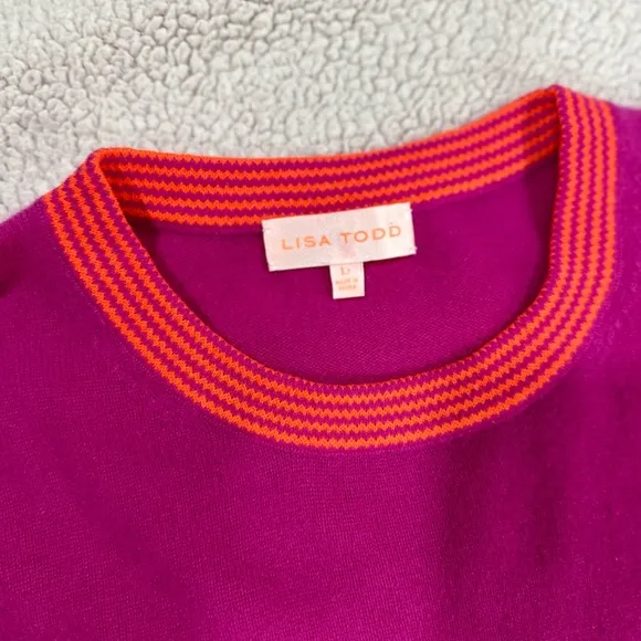 Lisa Todd, 100% Cashmere Women's Pink Sweater with Orange Accents