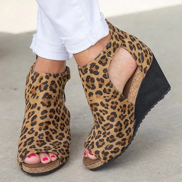 Lydiashoes Peep Toe Blocking Hook-Loop Wedges Shoes