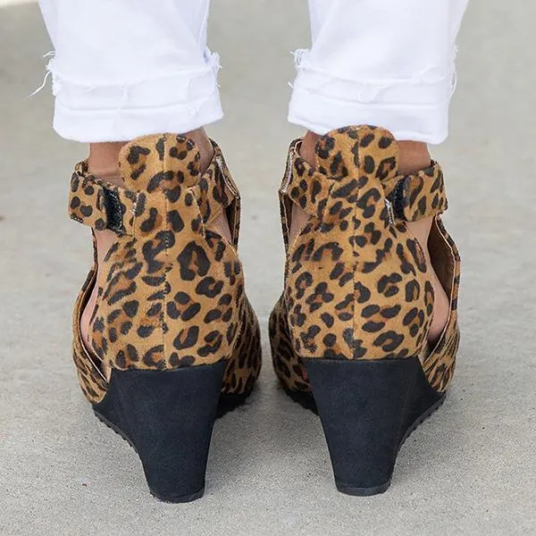 Lydiashoes Peep Toe Blocking Hook-Loop Wedges Shoes