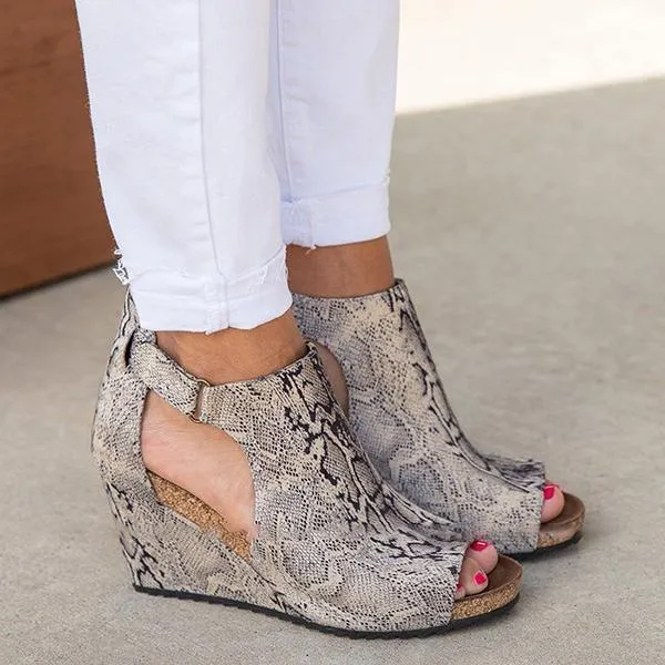 Lydiashoes Peep Toe Blocking Hook-Loop Wedges Shoes