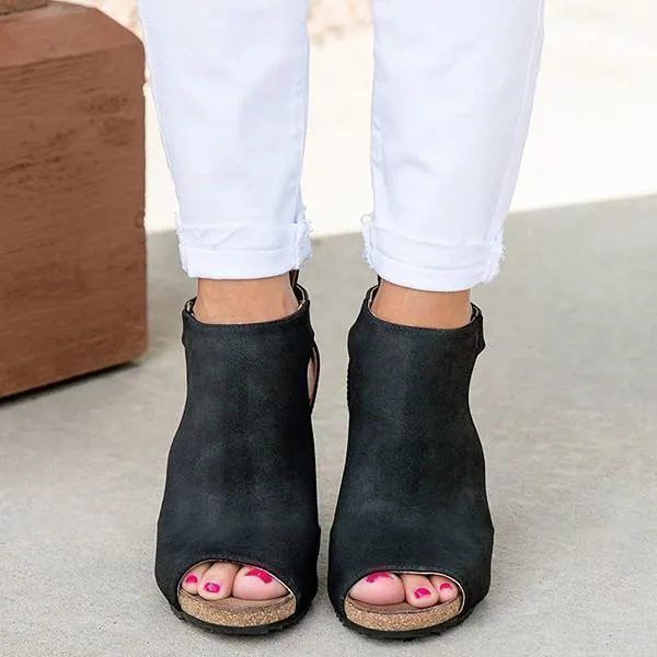 Lydiashoes Peep Toe Blocking Hook-Loop Wedges Shoes