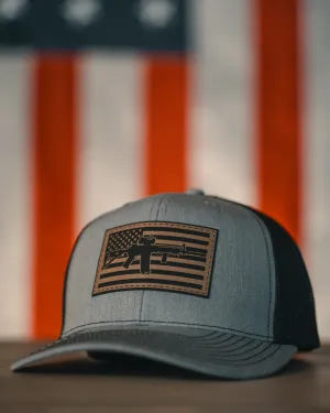 M4 Leather Patch Snapback Hat Light Grey/Black