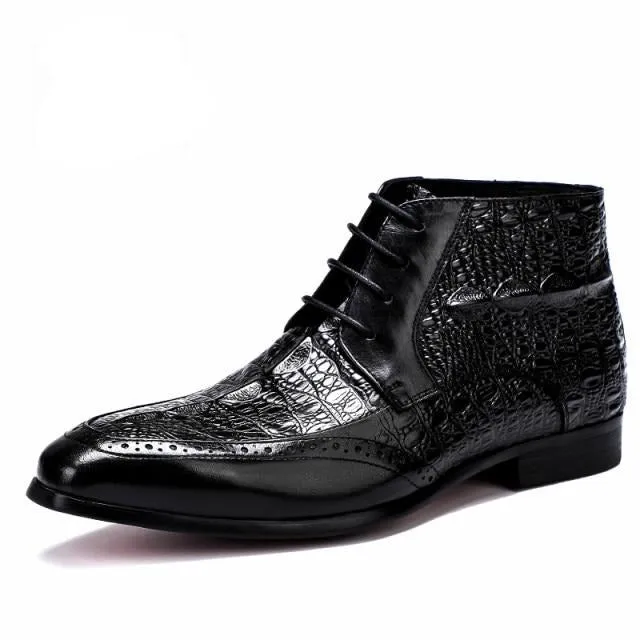 Men Genuine Cow Leather Crocodile Shoes