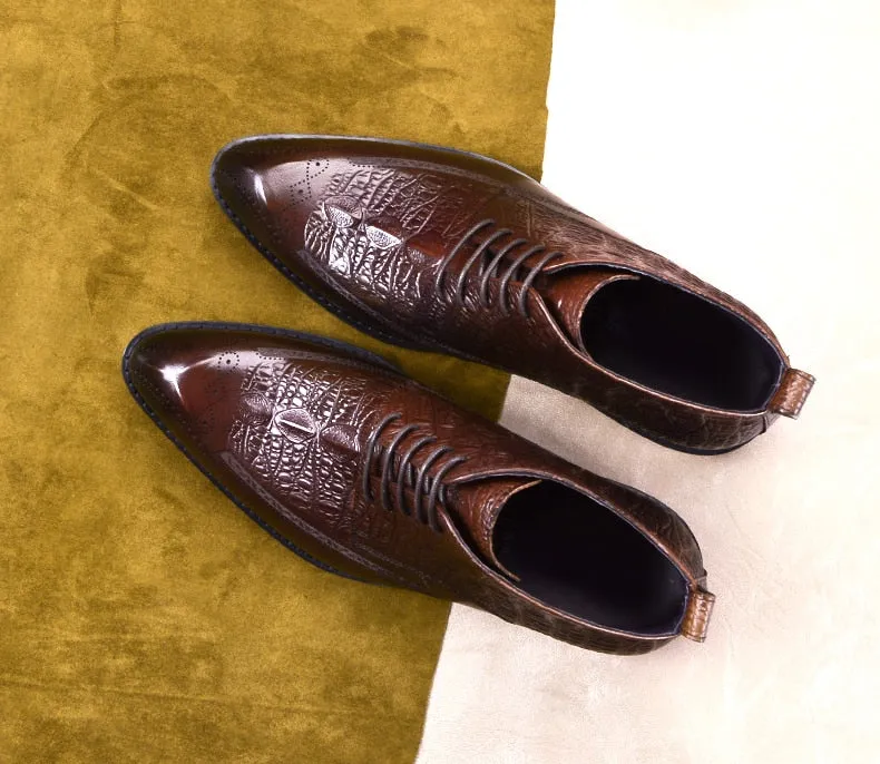 Men Genuine Cow Leather Crocodile Shoes