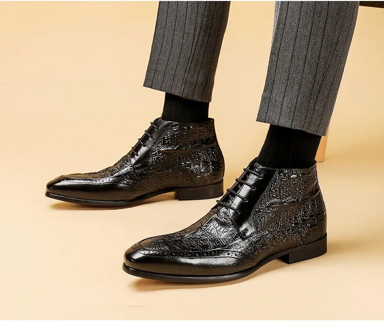 Men Genuine Cow Leather Crocodile Shoes