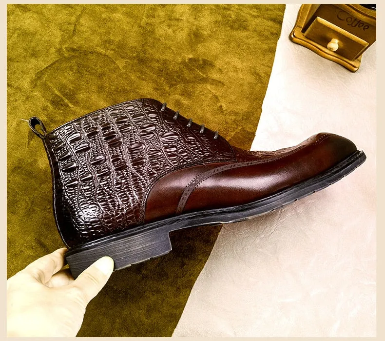 Men Genuine Cow Leather Crocodile Shoes