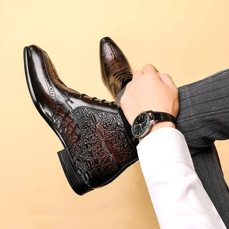 Men Genuine Cow Leather Crocodile Shoes