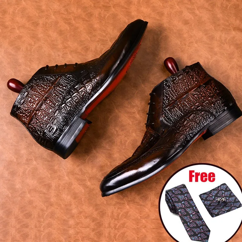 Men Genuine Cow Leather Crocodile Shoes