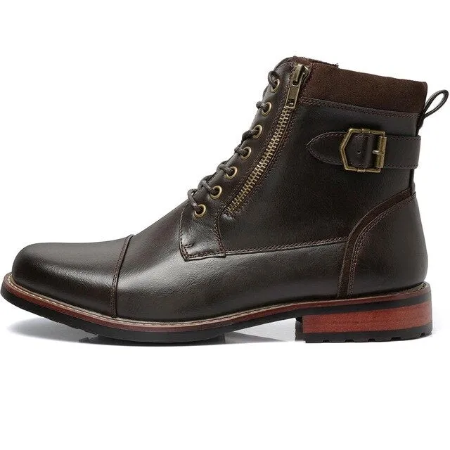 Men Genuine Leather Shoes High Top Winter Snow shoes Lace-up Ankle Boots Shoes Outdoor Sport Snow Shoes US Size 8-13