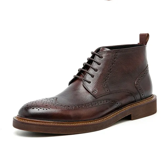Mens Platform Brogue Casual Ankle  Lace Up dress  boots