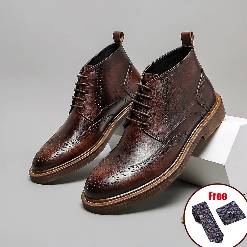 Mens Platform Brogue Casual Ankle  Lace Up dress  boots