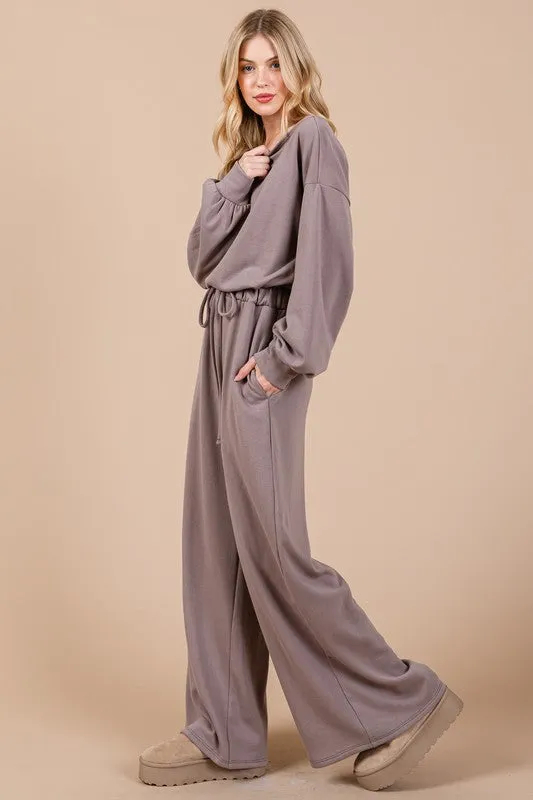 Mocha Elegance Boat Neck Jumpsuit