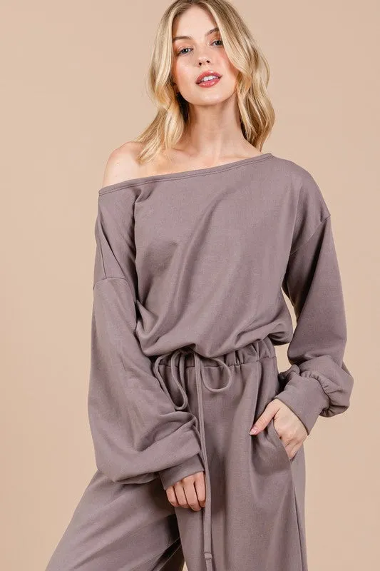 Mocha Elegance Boat Neck Jumpsuit