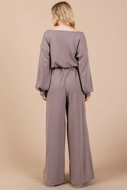 Mocha Elegance Boat Neck Jumpsuit