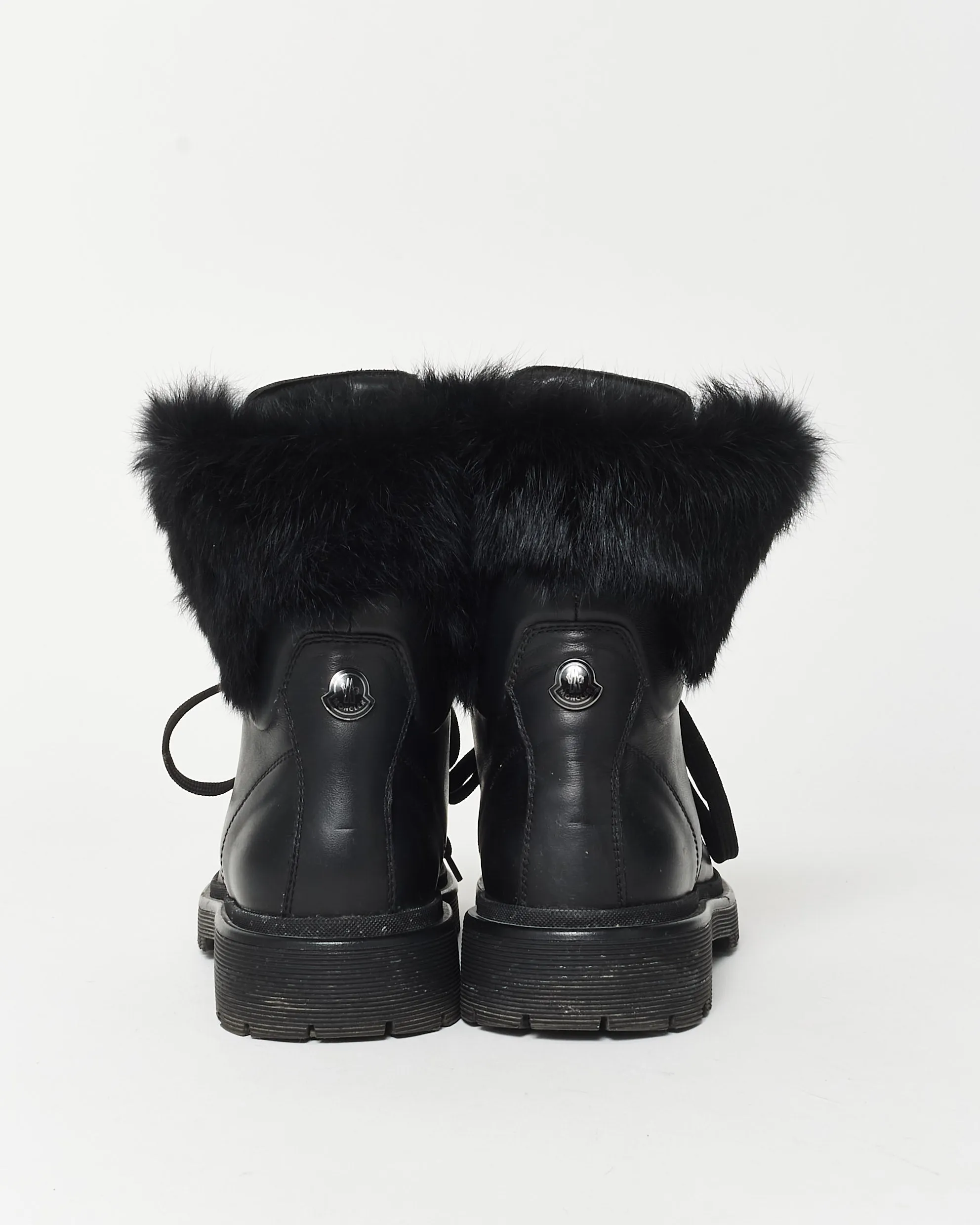 Moncler Black Leather & Fur Combat Boots - 37
