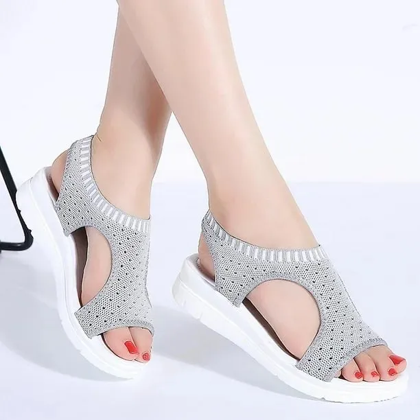NEW WARTHY Ladies Shoes Sandals Elastic Belt Sports Sandals Summer Women Shoes Women Thick Bottom Fish Mouth Mesh Sandals, Grey, Sz 9.5