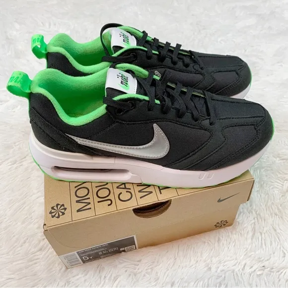 Nike Air Max Dawn (GS) Big Kids' Shoes Black-Chrome-Green Strike