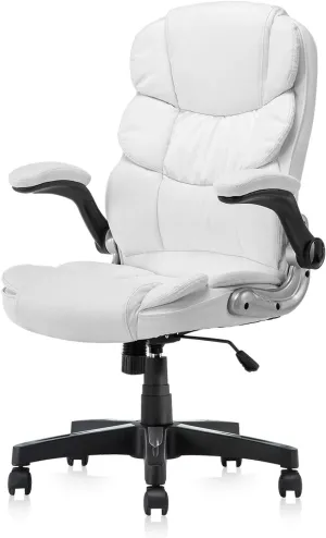 Office Chair, High Back Premium PU Leather Office Computer Swivel Desk Task Chair, Ergonomic Executive Chair with Lumbar Padding and Flip-Up Armrests (61AB33WH)