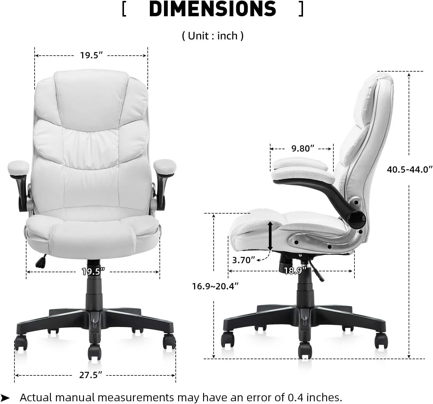 Office Chair, High Back Premium PU Leather Office Computer Swivel Desk Task Chair, Ergonomic Executive Chair with Lumbar Padding and Flip-Up Armrests (61AB33WH)