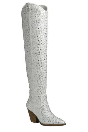Over Knee High Rhinestone Western Boots