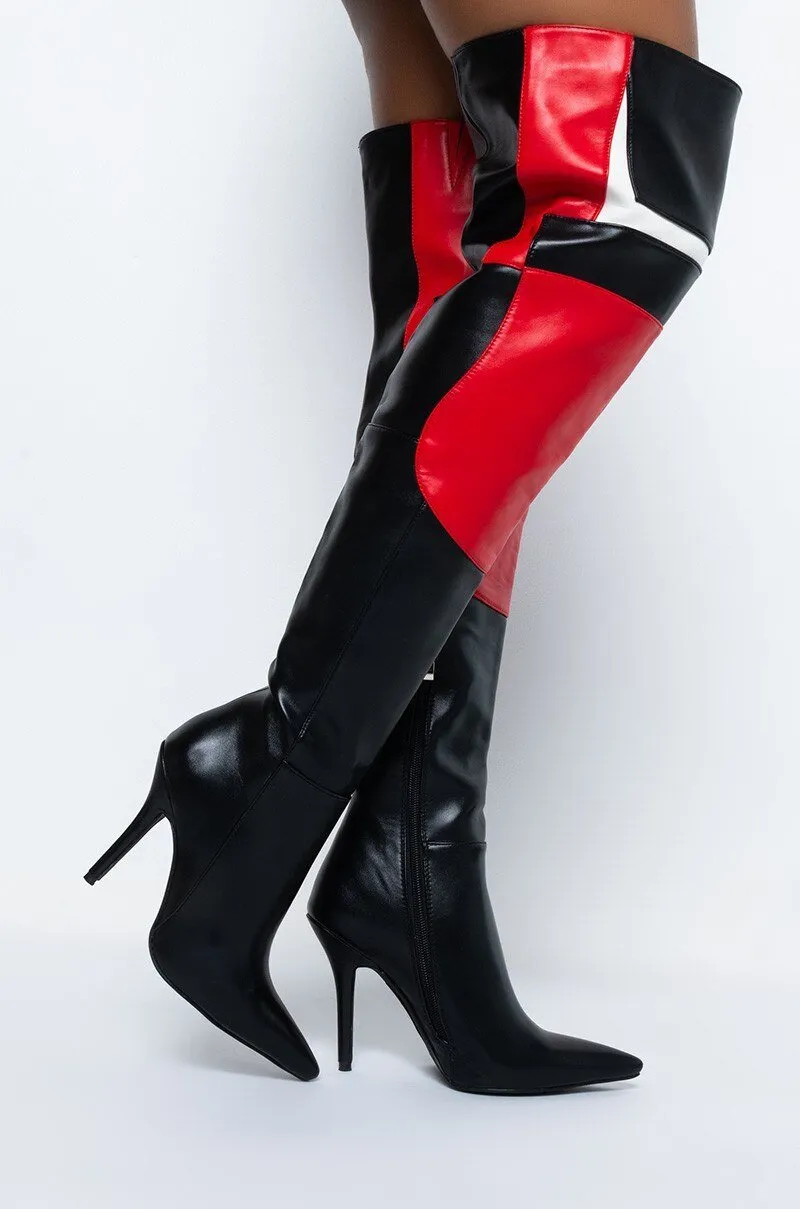 Patchwork Red Thigh High Boots Fashion High Heels Women Shoes
