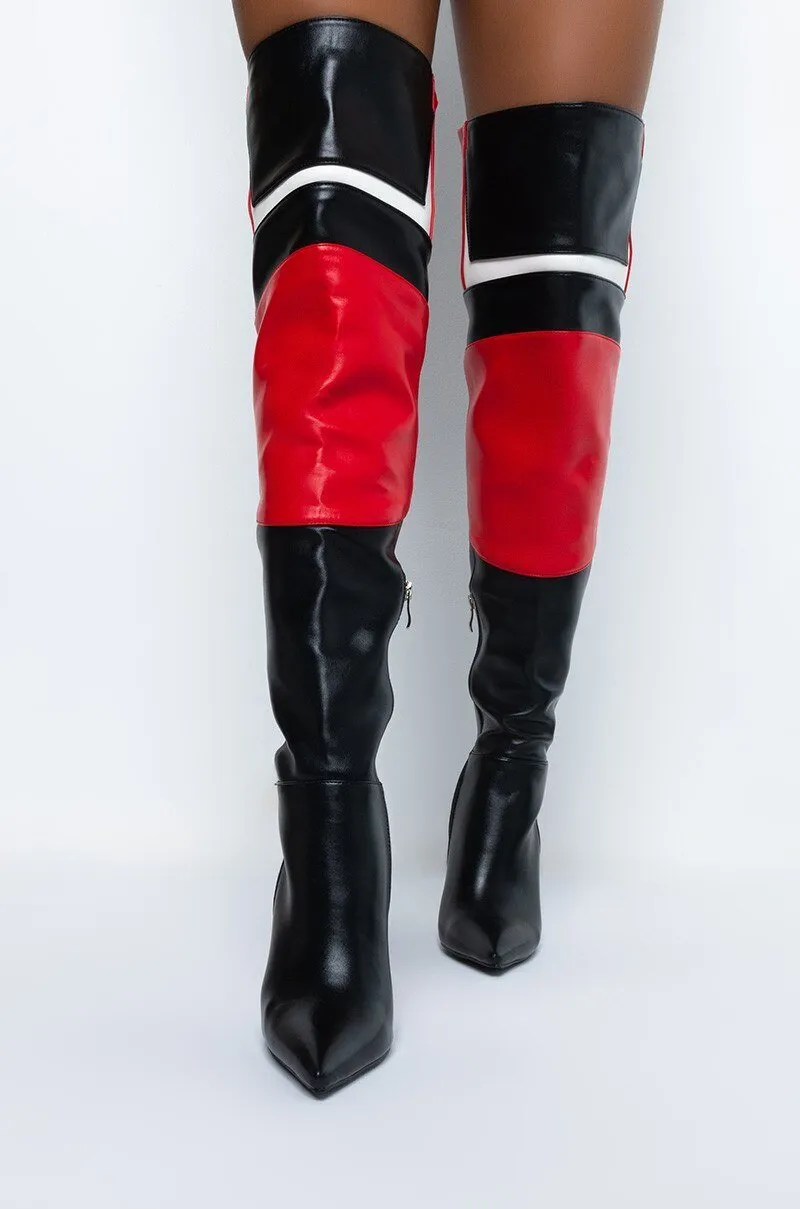 Patchwork Red Thigh High Boots Fashion High Heels Women Shoes