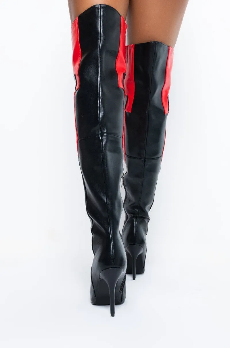 Patchwork Red Thigh High Boots Fashion High Heels Women Shoes
