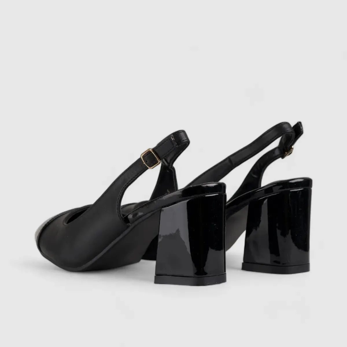 PC Slingback Block Heel Court Shoe Black 10588