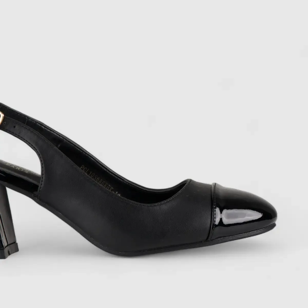 PC Slingback Block Heel Court Shoe Black 10588