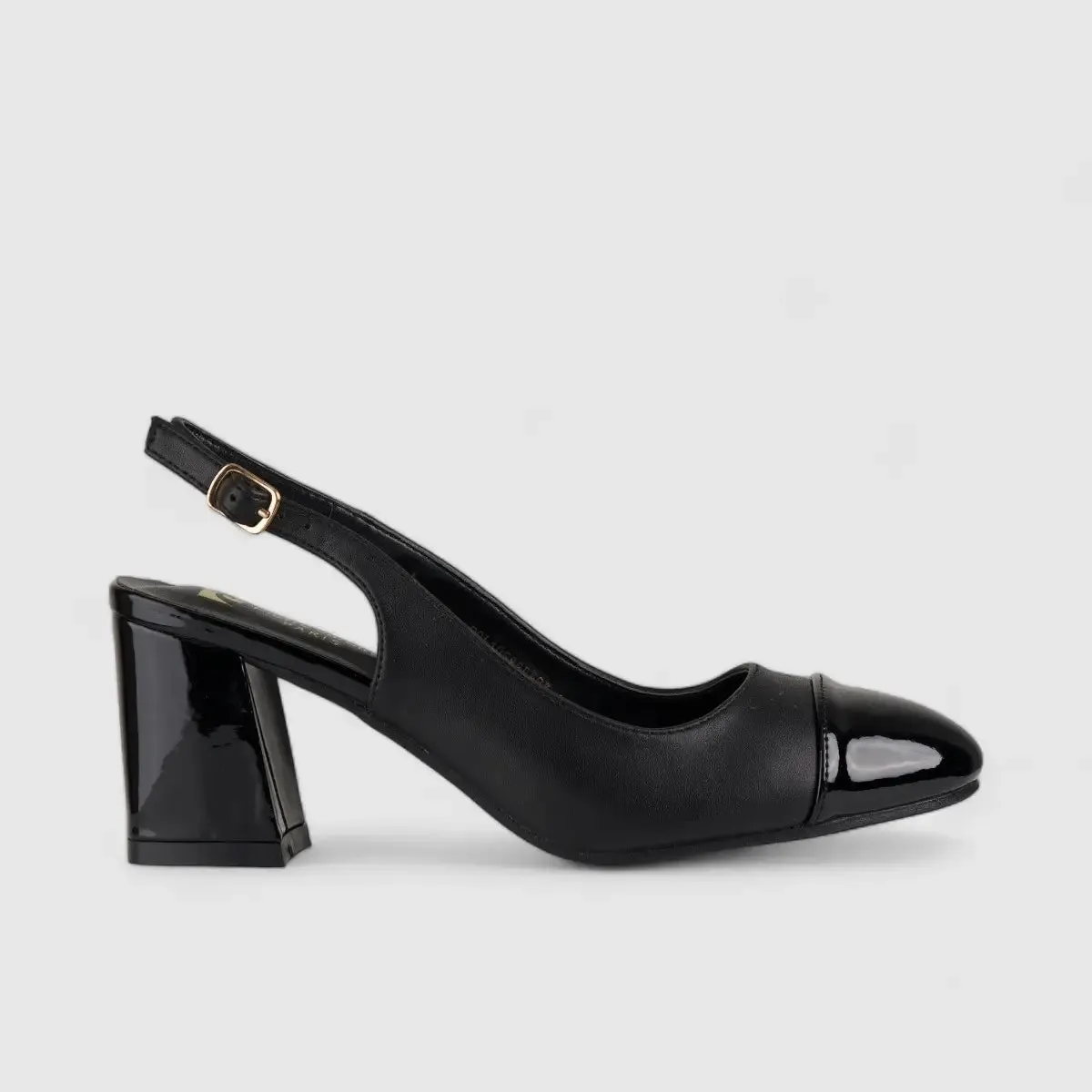 PC Slingback Block Heel Court Shoe Black 10588