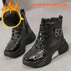 Platform Women Boots 2019 Winter Snow Boots Female Boots Bright Leather Warm Lace Flat with Women Shoes Tide Botas Mujer