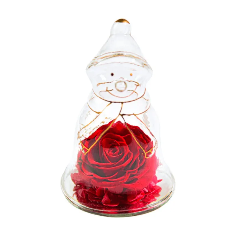 Preserved Rose Snowman Dome – Winter-Themed Floral Gift