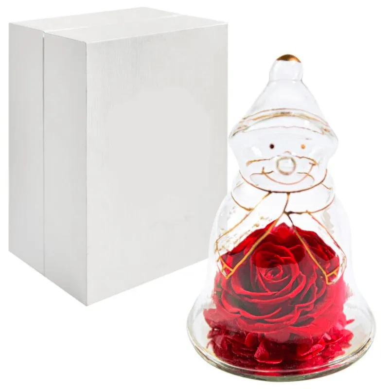 Preserved Rose Snowman Dome – Winter-Themed Floral Gift